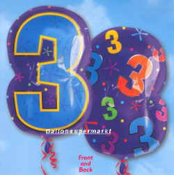 Folienballons Jubiläum, Geburtstag, Zahl 3