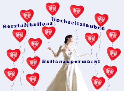 Herzluftballons und Hochzeitstauben