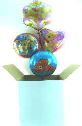 Ballongrüße für Kinder, Geschenk aus Ballons mit Helium im Karton, die Überraschung zum Kindergeburtstag