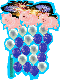 Silvesterdekoration mit Ballons und Glücksschweinchen