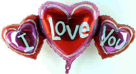 I Love you 3Hearts, Ballon zum Valentinstag aus 3 Herzen, Valentinsgruß mit Helium schwebend