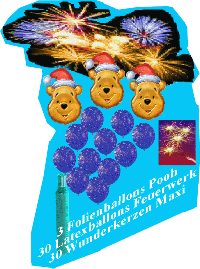 Silvesterdekoration, Silvesterparty Ballons, Pooh und Feuerwerk